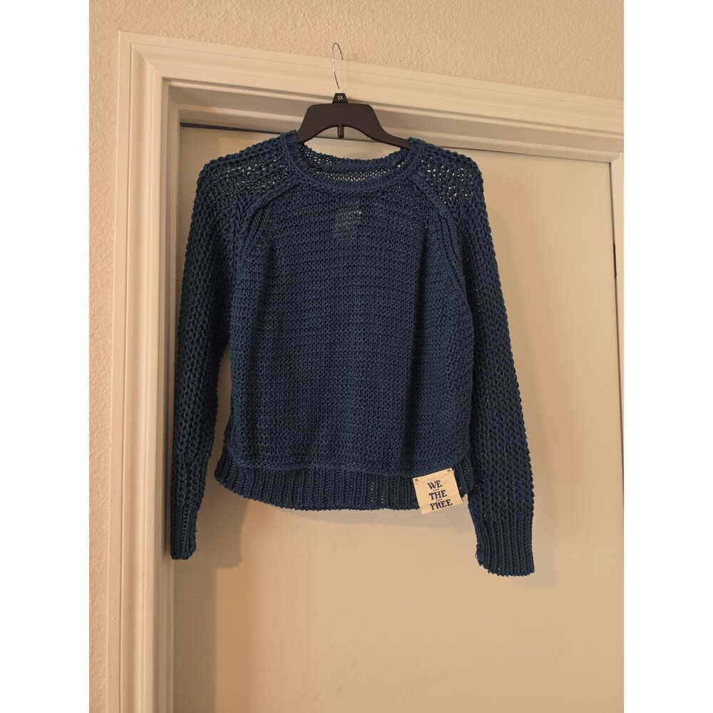 NWT We The Free Blue Knit Crewneck Sweater Sz M